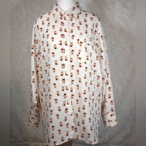 Ellen Tracy Fox Print Button Up Blouse Women's Size Large